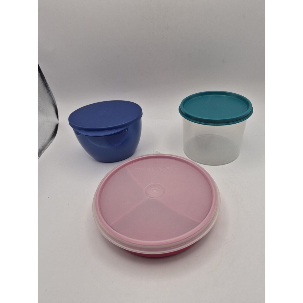 Tupperware mixed lot 3 Pc With Lids Pink Clear Blue Bundle